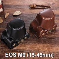 Canon EOS M6 (15-45mm) Premium Protective Leather Case with Leather Strap