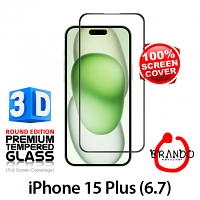 Brando Workshop Full Screen Coverage Curved 3D Glass Protector (iPhone 15 Plus (6.7)) - Black