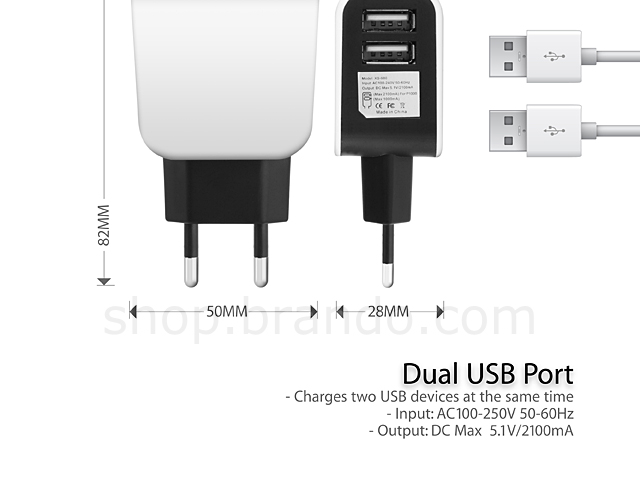 EU AC to Dual USB Charger