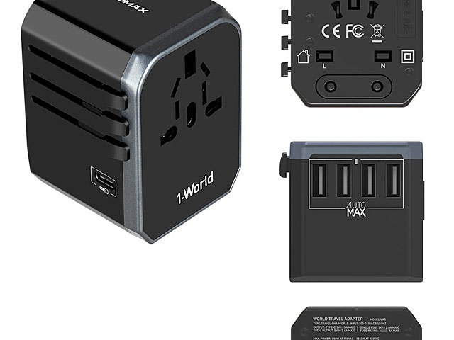 Momax 1-World USB AC Travel Adapter (Type-C + 4 USB-A)