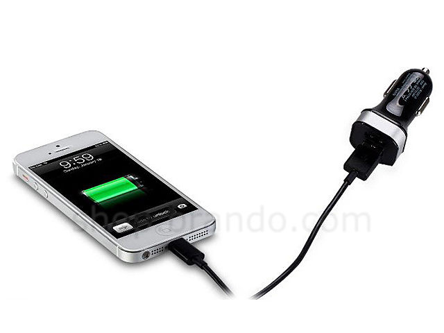 Momax Portable USB Car Charger W/ Lightning to USB Cable