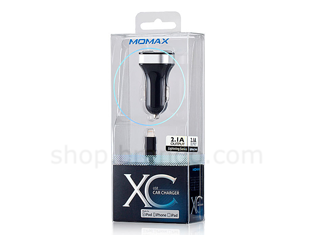 Momax Portable USB Car Charger W/ Lightning to USB Cable