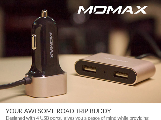 Momax Car Charger with USB Extension Hub (2+2 ports)