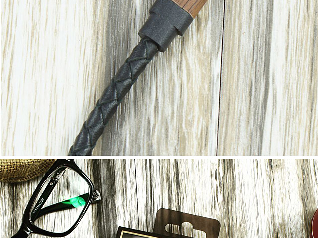 M.Craftsman Real Leather with Wood Plug Lightning Short Cable
