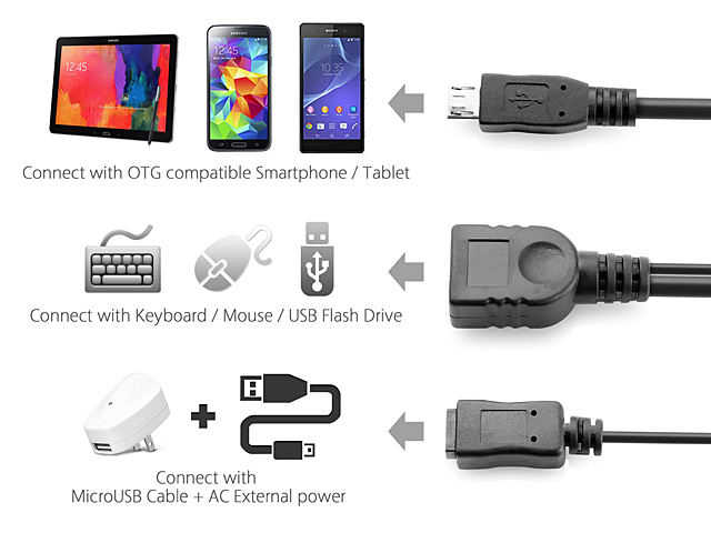MicroUSB OTG Cable with MicroUSB External Power Supply