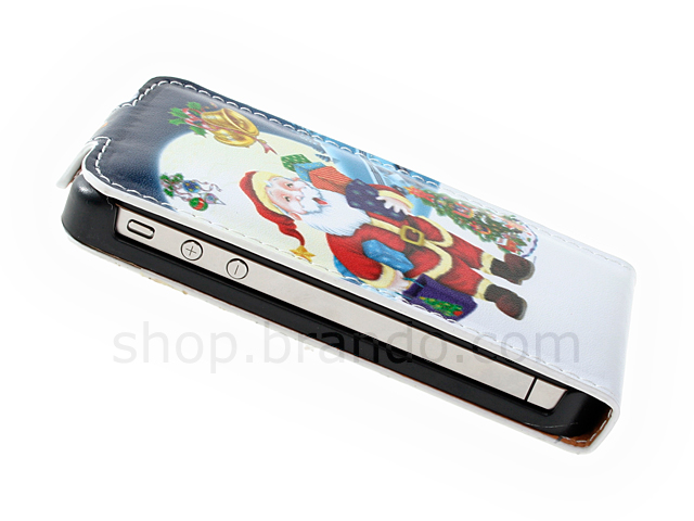 iPhone 4/4S Christmas Santa Claus and Snowman Flip-Top Leather Case
