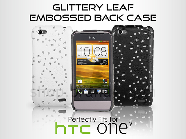 HTC One V Glittery Leaf Embossed Back Case