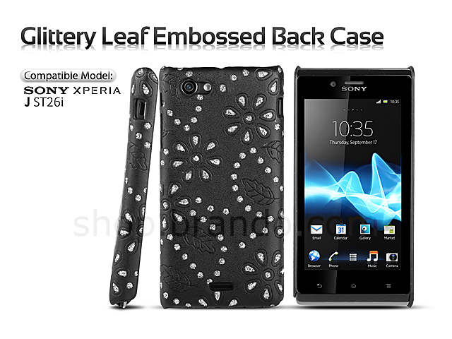 Sony Xperia J ST26i Glittery Leaf Embossed Back Case