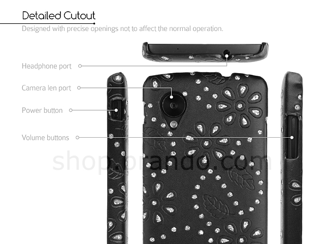 Google Nexus 5 Glittery Leaf Embossed Back Case