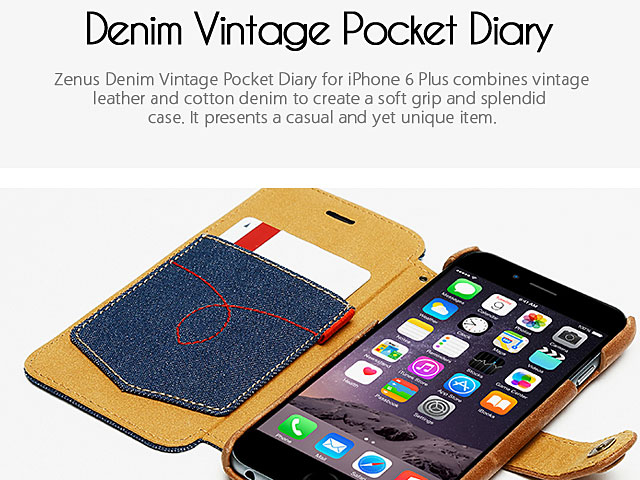 Zenus Denim Vintage Pocket Diary for iPhone 6 Plus