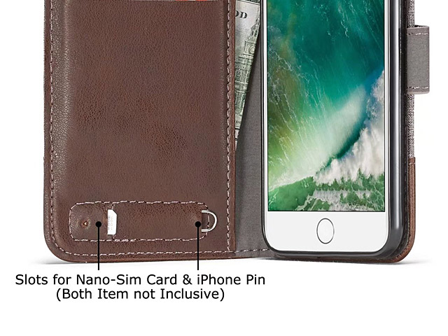 iPhone 7 Plus Canvas Leather Flip Card Case