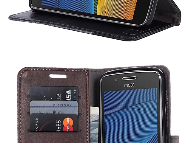 Motorola Moto G5 Canvas Leather Flip Card Case