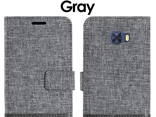 Samsung Galaxy C5 Pro Canvas Leather Flip Card Case