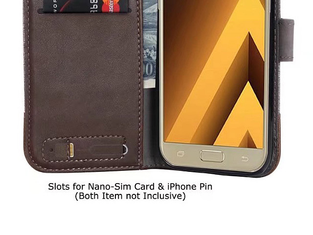 Samsung Galaxy A3 (2017) A3200 Canvas Leather Flip Card Case