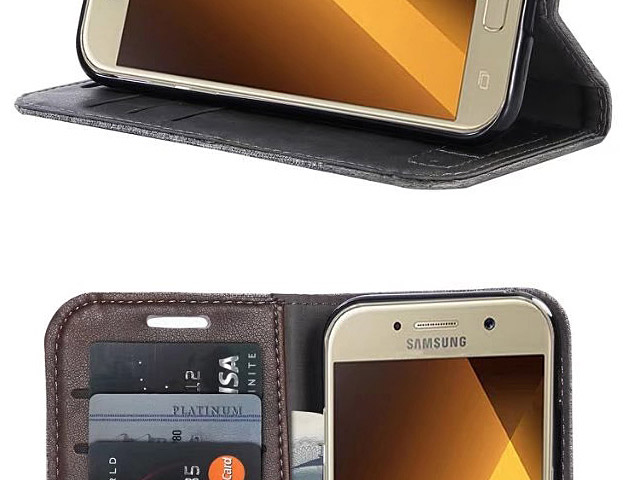 Samsung Galaxy A7 (2017) A7200 Canvas Leather Flip Card Case