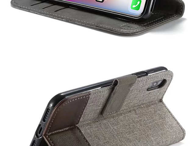 iPhone X Canvas Leather Flip Card Case