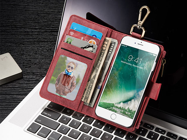 iPhone 8 Metal Buckle Zipper Wallet Folio Case