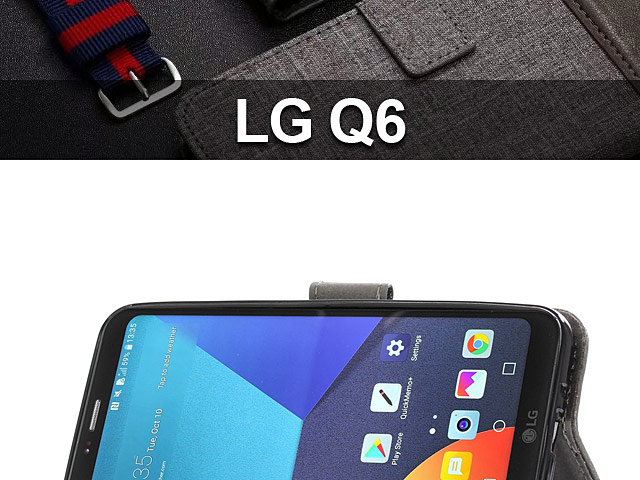 LG Q6 Canvas Leather Flip Card Case