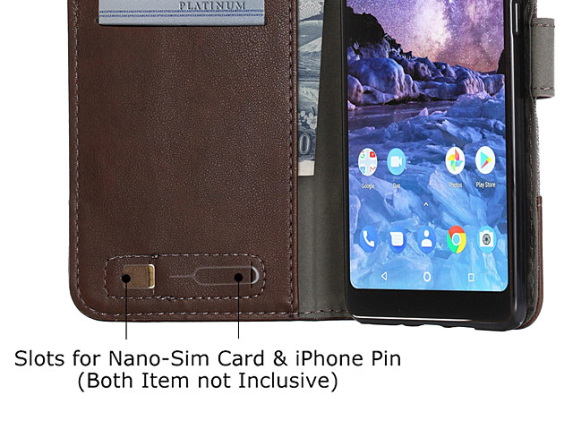 Nokia 7 Plus Canvas Leather Flip Card Case