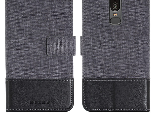OnePlus 6 Canvas Leather Flip Card Case
