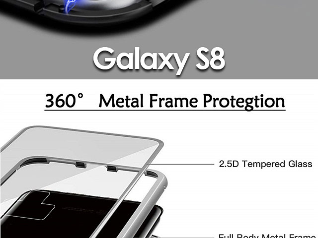 Samsung Galaxy S8 Magnetic Aluminum Case with Tempered Glass
