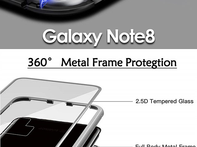 Samsung Galaxy Note8 Magnetic Aluminum Case with Tempered Glass