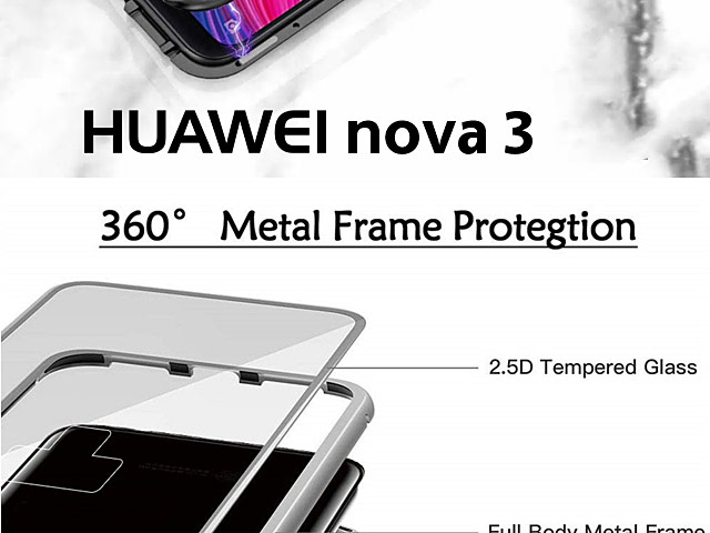 Huawei nova 3 Magnetic Aluminum Case with Tempered Glass