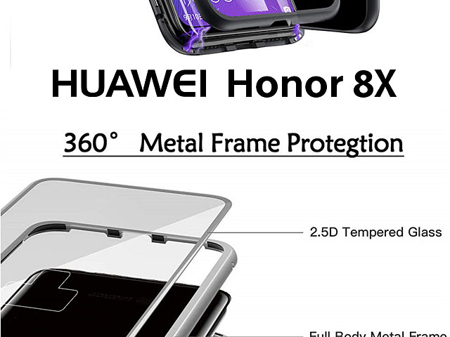 Huawei Honor 8X Magnetic Aluminum Case with Tempered Glass