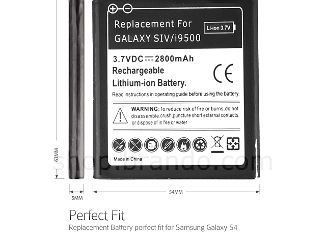 Samsung Galaxy S4 Replacement Battery - 2800mAh