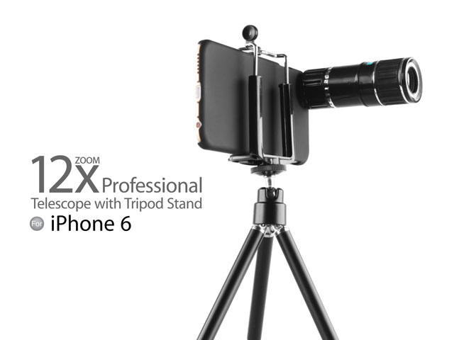 Professional iPhone 6 / 6s 12x Zoom Telescope with Tripod Stand (Black)