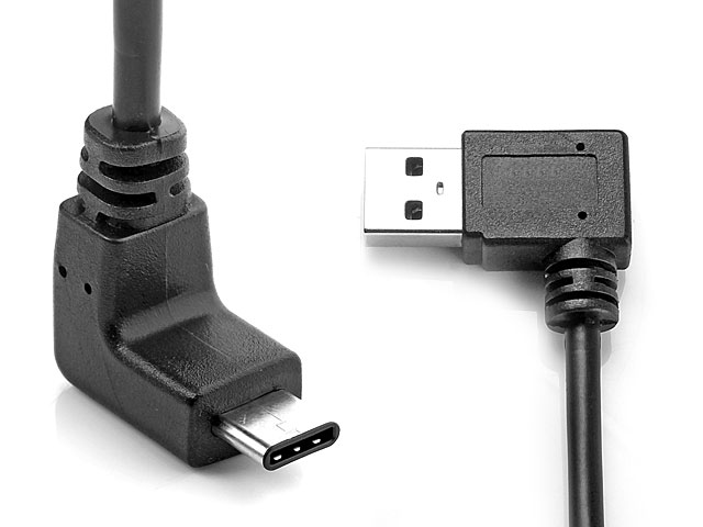 USB 3.1 Type-C Male (Vertical 90°) to USB 3.0 A Male Cable (Left Horizontal 90°)