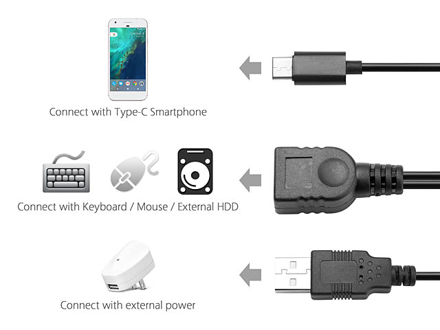 USB 3.1 Type-C OTG Cable with USB External Power Supply