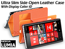 Nokia Lumia 820 Ultra Slim Side Open Leather Case With Display Caller ID And Answer Call