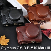Olympus OM-D E-M10 Mark III Premium Protective Leather Case with Leather Strap