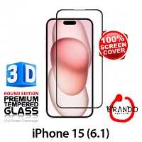 Brando Workshop Full Screen Coverage Curved 3D Glass Protector (iPhone 15 (6.1)) - Black