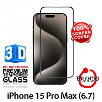 Brando Workshop Full Screen Coverage Curved 3D Glass Protector (iPhone 15 Pro Max (6.7)) - Black
