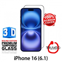 Brando Workshop Full Screen Coverage Curved 3D Glass Protector (iPhone 16 (6.1)) - Black