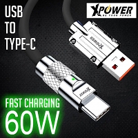 Xpower Zinc Alloy 60W USB to Type-C Sync & Charging Cable