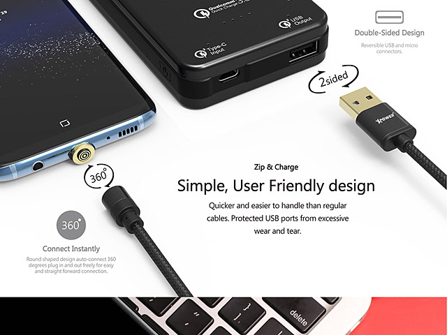 XPower Magnetic 2-in-1 USB Sync & Charging Cable (Type-C + microUSB)