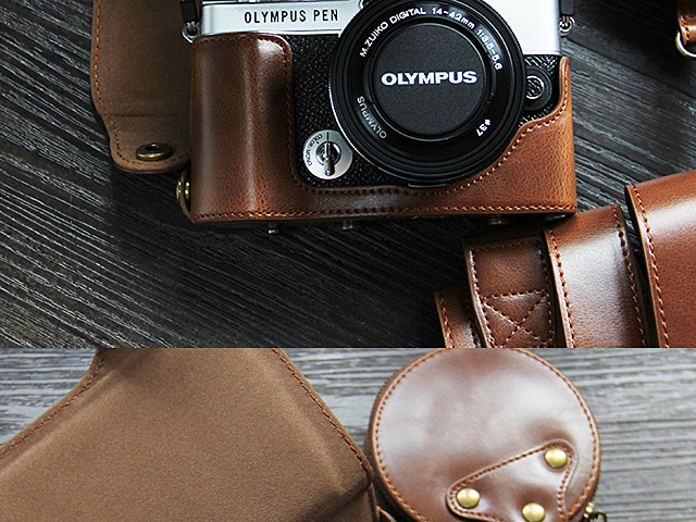 Olympus PEN E-P7 (14-42mm) Premium Leather Case with Leather Strap