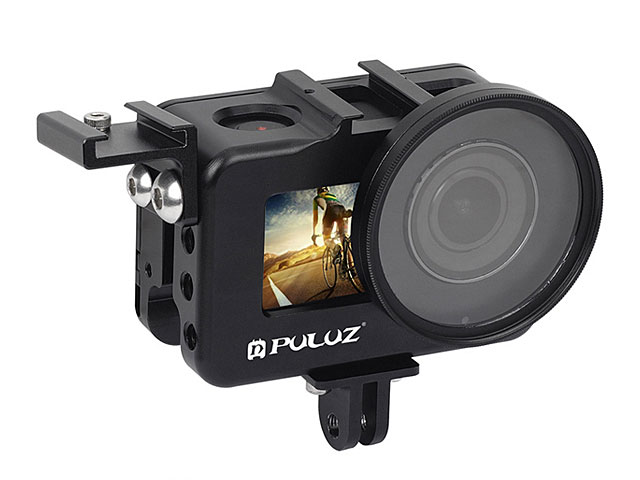 Black for DJI Gopro Action Camera Housing Shell CNC Aluminum Alloy Protective Cage with 52mm UV Lens & Cold-Shoe Base & Base Adapter for DJI Osmo Action 