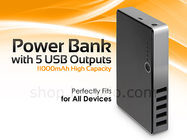 Power Bank w/ 5 USB Outputs (11000mAh)