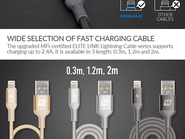 Momax Elite Link Triple-Braided Nylon Lightning Cable