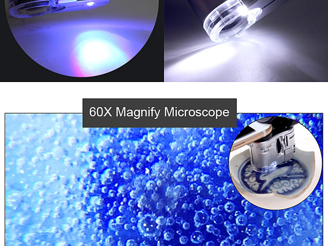 Universal 60X Microscope with White LED and Note Detector LED