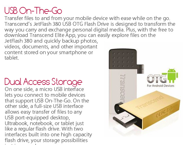 Transcend JetFlash 380 OTG USB Flash Drive