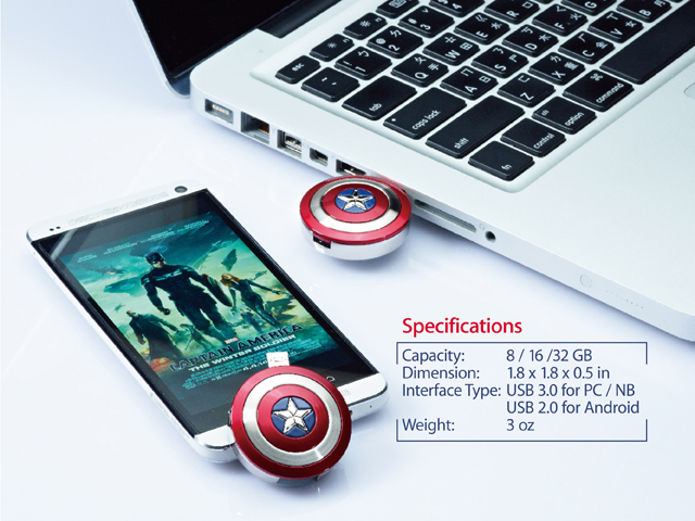 InfoThink Marvel The Avengers - Captain America 2 OTG USB Flash Drive with Necklace