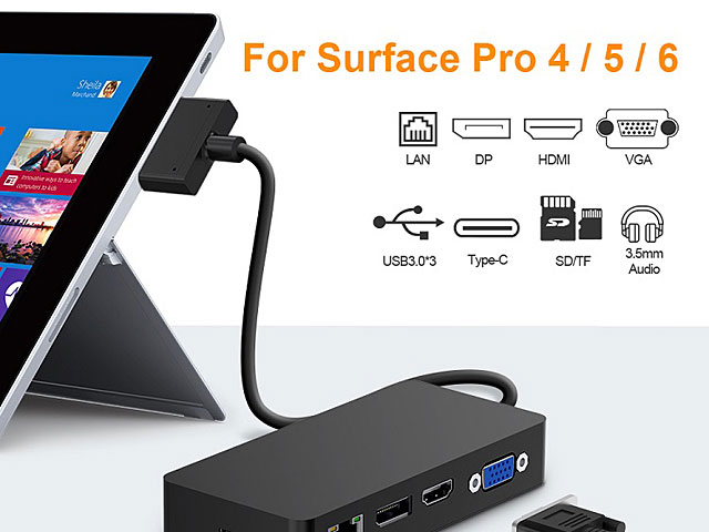 HDMI VGA DP PD3.0 SD TF Reader RJ45 3USB Surface Pro Docking Station 4K Triple Display 12 in 1 Surface Dock hub Compatible for Microsoft Surface Pro 4/Pro 5/Pro 6 Dongle 