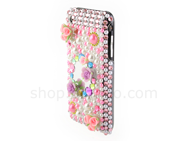 iPhone 2G / 3G / 3G S Bling Bling Back Case - Pearls & Flowers with Mirror