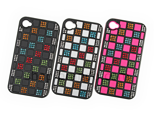 iPhone 4 Square Patterned Back Case With Crystal