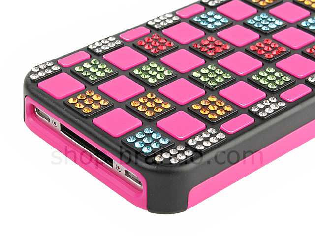 iPhone 4 Square Patterned Back Case With Crystal